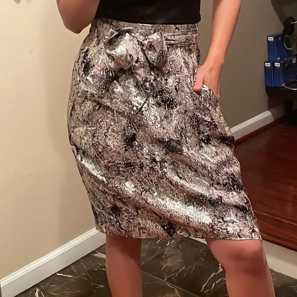 IRO Metallic Grey Skirt NWT Bow Sash Size 36 (4/Small)